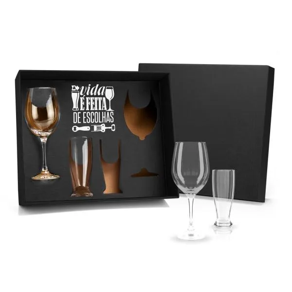 Jogo de copos de vidro p/ vinho / cerveja - 4 pçs